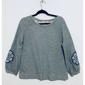 LOFT Womens Gray Embroidered Sleeves Sweater Sweatshirt Cotton Boho